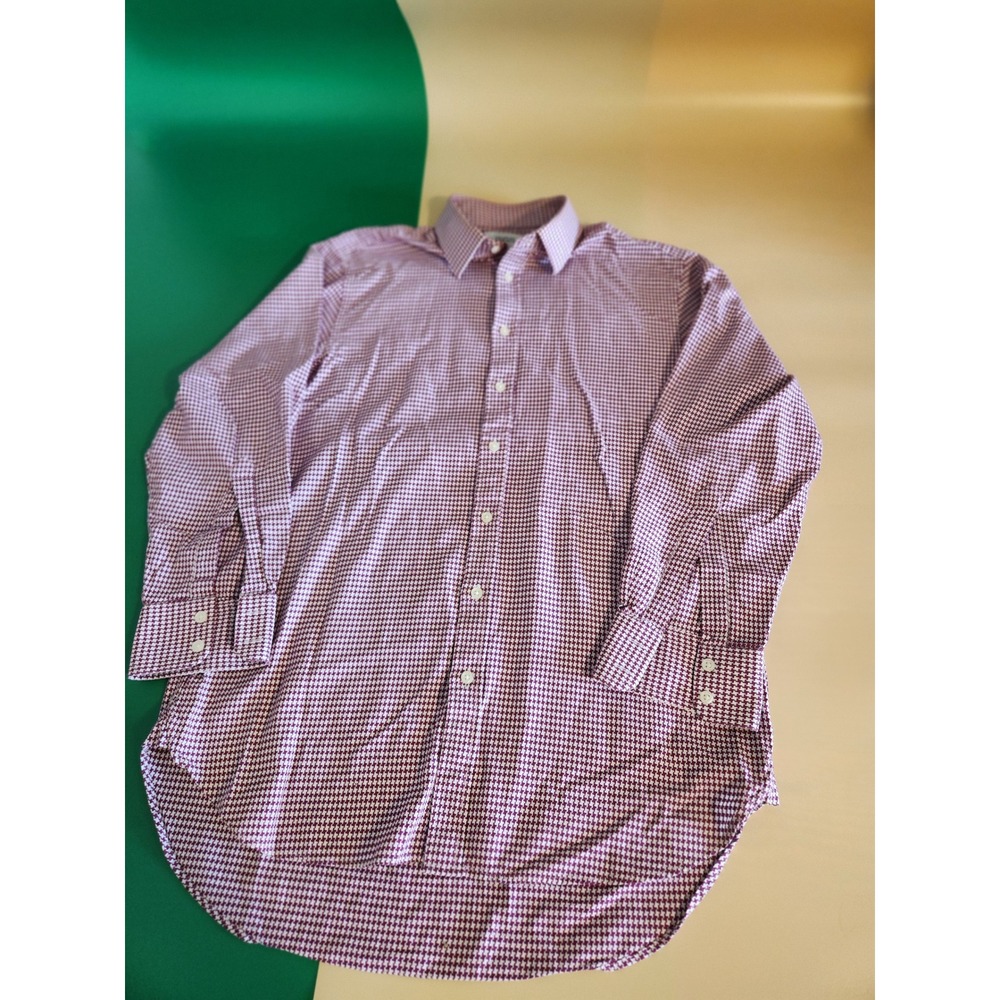 Charles Tyrwhitt Dress Shirt Mens 16/34 Burgundy‎ Houndstooth Classic Fit Cotton